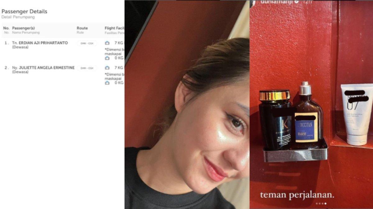 Sexy Goath memperlihatkan tiket pesawat atas nama Juliette Angela Ermestine dan Erdian Aji Prihartanto