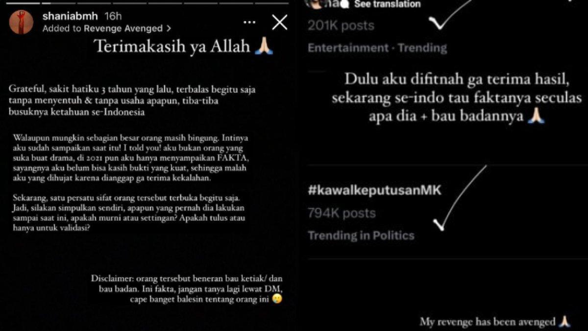 Shania Hamdun mengklaim dirinya dicurangi oleh Erina Gudono