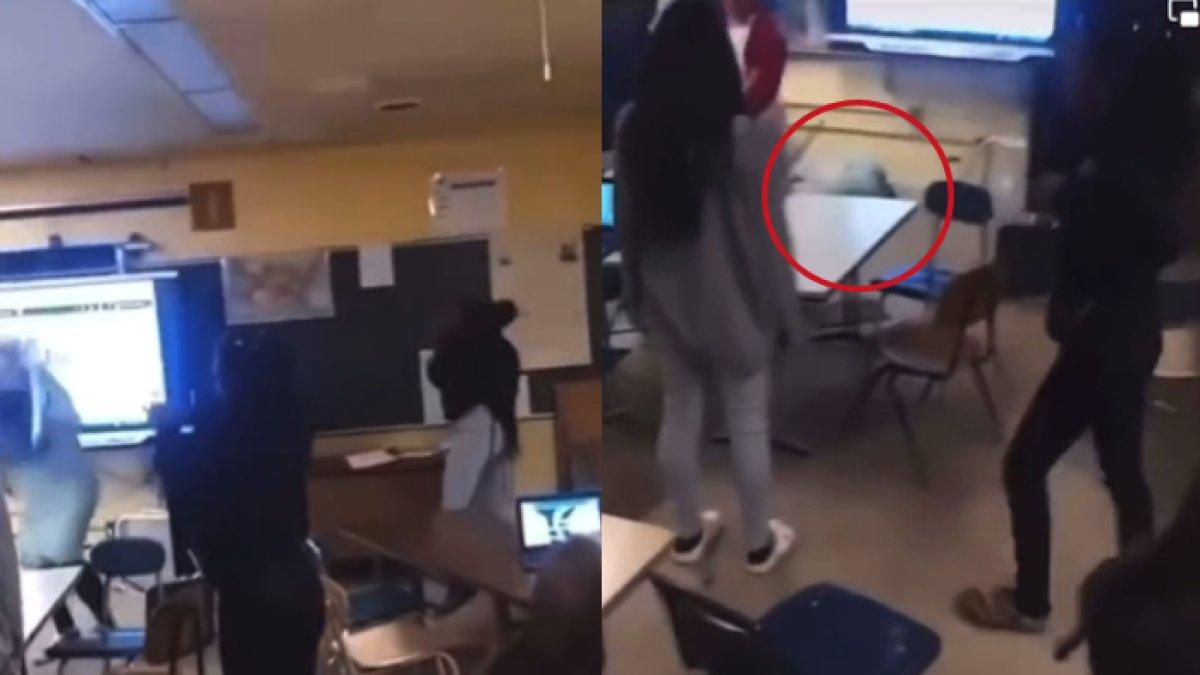 Siswi di Amerika lempar kursi ke arah guru hingga membuat si guru terjatuh ke lantai