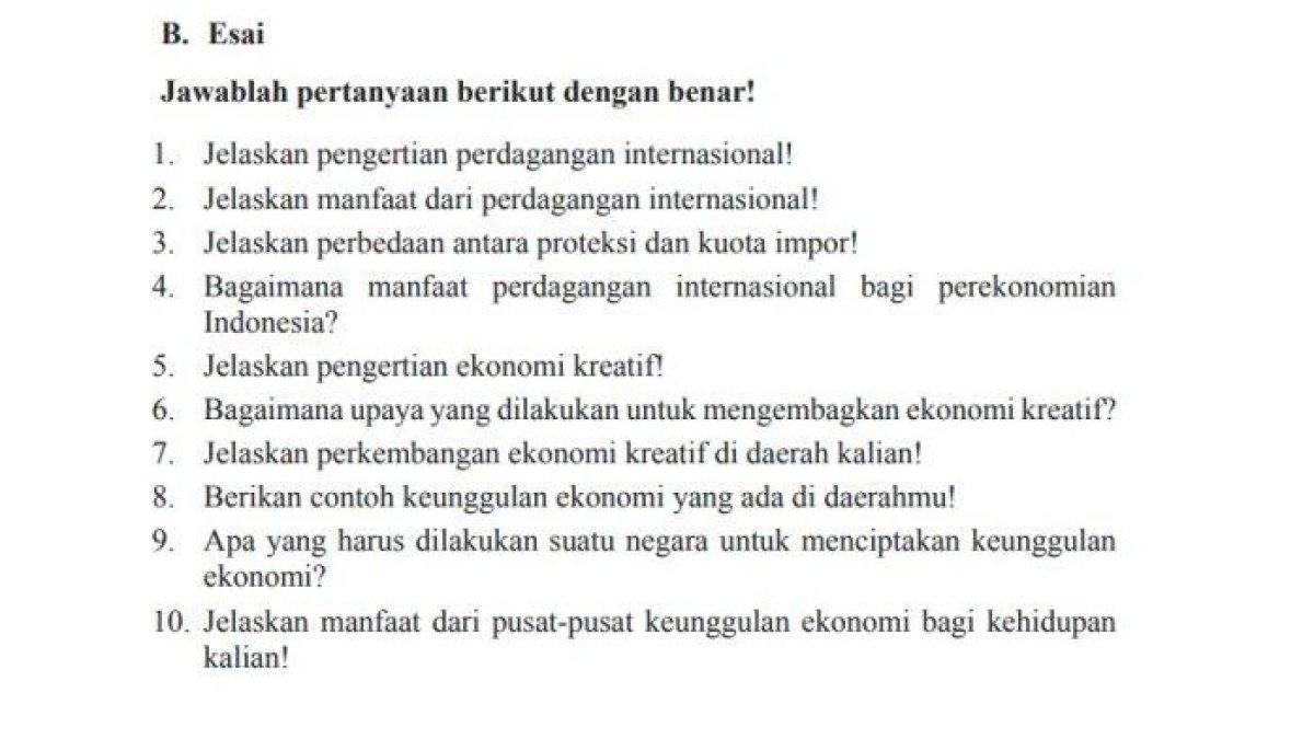 Soal buku IPS Kelas 9 halaman 196 K13 - Kunci jawaban IPS Kelas 9 halaman 196 K13, Esai, Uji Pemahaman Materi Bab 3, Kurikulum 2013 (K13) Revisi 2018 Semester 2, perdagangan internasional.
