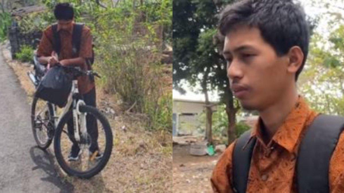 Soleh Eko Wibowo kayuh sepeda sambil memulung sampah