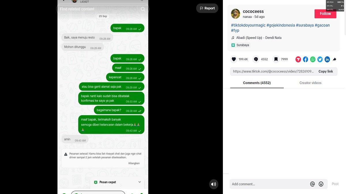 Sosok driver ojol di Surabaya viral lantaran membantu mahasiswi tak sengaja pesan makanan.