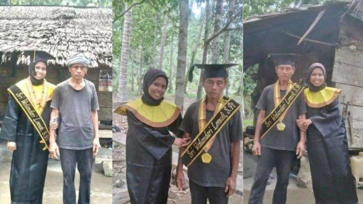 Sri Wulandari, wisudawan viral foto bareng ayah di depan gubuk kayu
