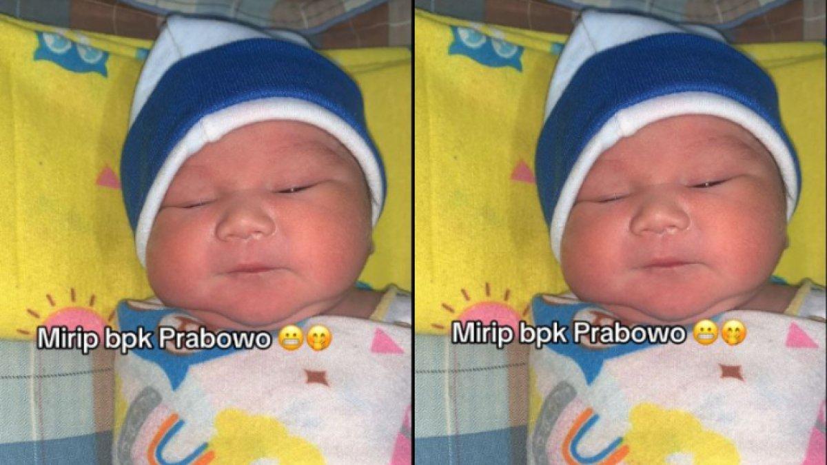 Tampak bayi yang dilahirkannya ini memiliki ciri khas wajah yang sangat mirip dengan Presiden Prabowo Subianto.