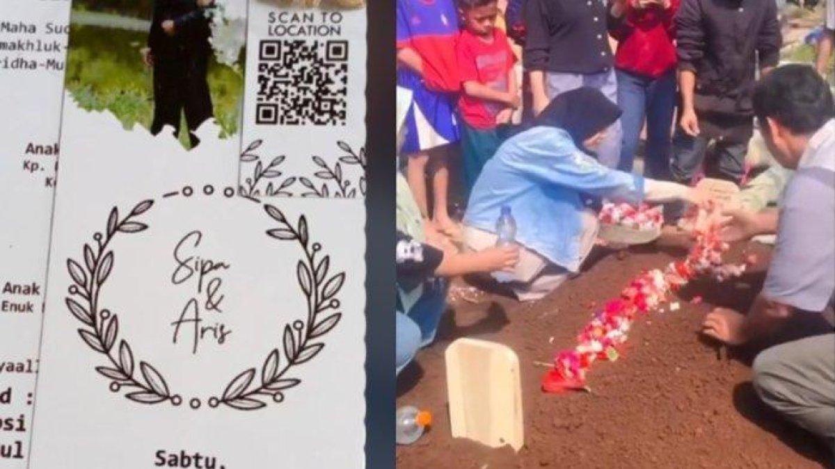 Tangis Syifa mengantarkan suami yang baru dinikahinya itu ke tempat peristirahatan terakhir.