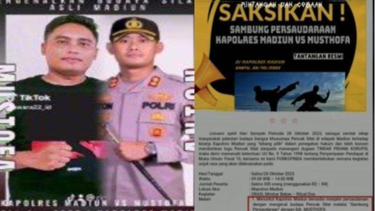 Tantangan duel itu bertajuk 'Sambung Persaudaraan' di Mapolres Madiun tepat di Hari Sumpah Pemuda hari ini, Sabtu (28/10/2023).