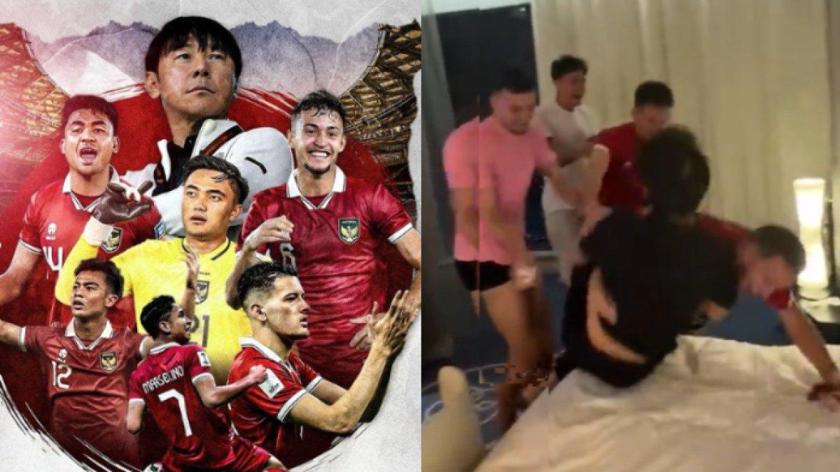 Timnas Indonesia lolos ke babak 16 besar Piala Asia 2023 setelah Kirgistan menahan Oman di grup F. Para pemain rayakan hingga 'banting' Shin Tae-yong.