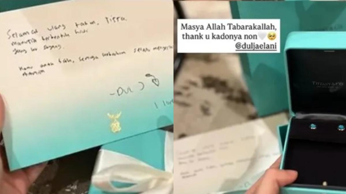 RAYAKAN ULTAH - Tissa Biani dapat kado mewah dari Dul Jaelani, dapat anting emas Rp 47 juta.