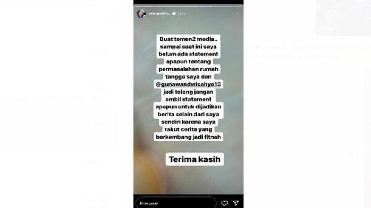 Unggahan Instastory Okie Agustina