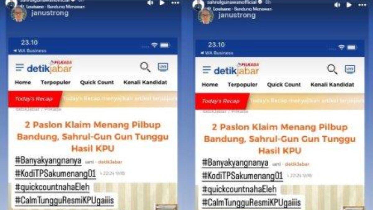 Unggahan ulang Sahrul Gunawan di Instagram.