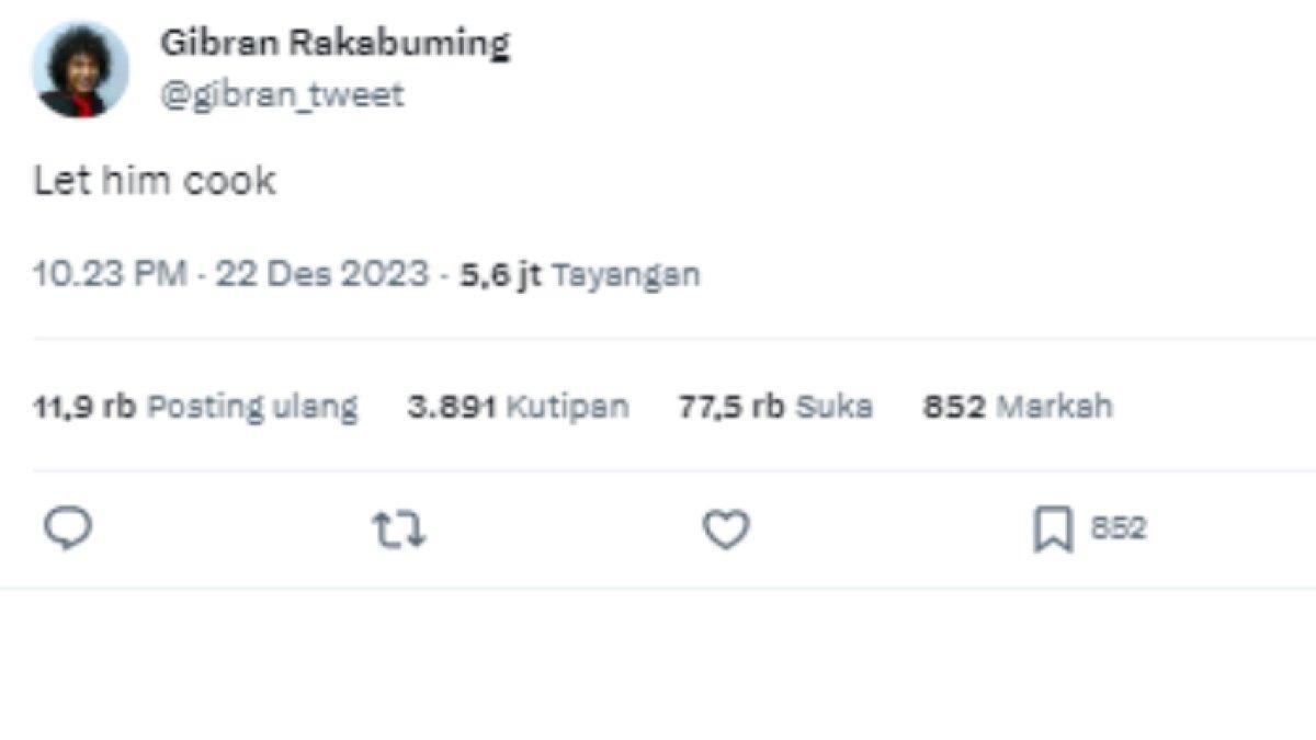 Viral cuitan Gibran di X soal istilah 'let him cook'