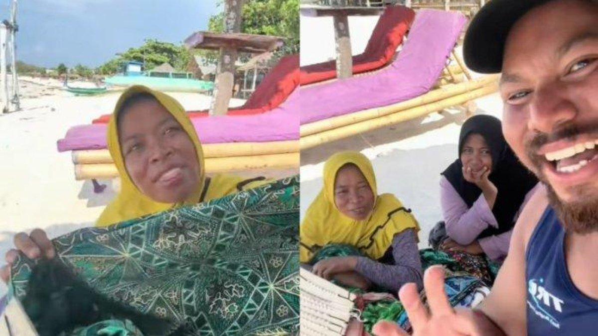 Viral, emak-emak jual sarung di Lombok ladeni turis dengan berbagai bahasa asing.