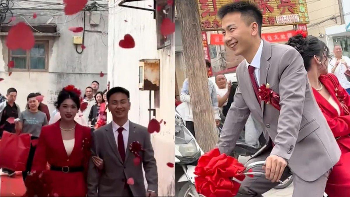 Viral pasangan di China usung konsep retro di hari pernikahan mereka.