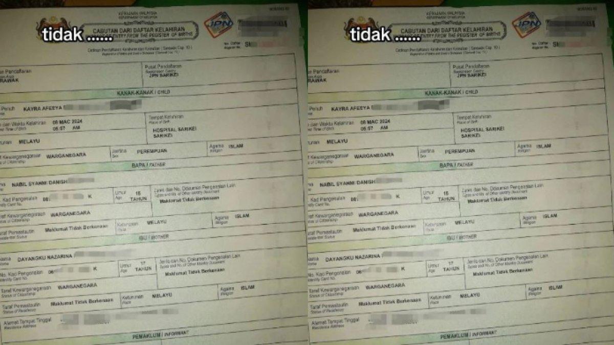 Viral pasangan muda asal Malaysia pamer akta nikah anak, syok usia pasangan tersebut
