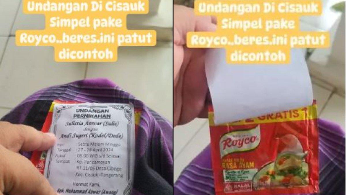 Viral undangan pernikahan di Cisauk, Bogor, Jawa Barat, Dicetak kertas tipis, ada sebungkus penyedap rasa.