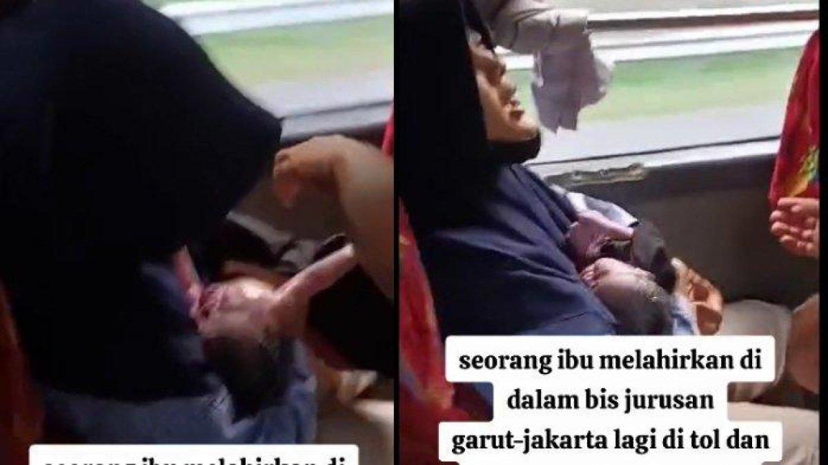 Viral video seorang ibu melahirkan di dalam bus dibantu kernet.