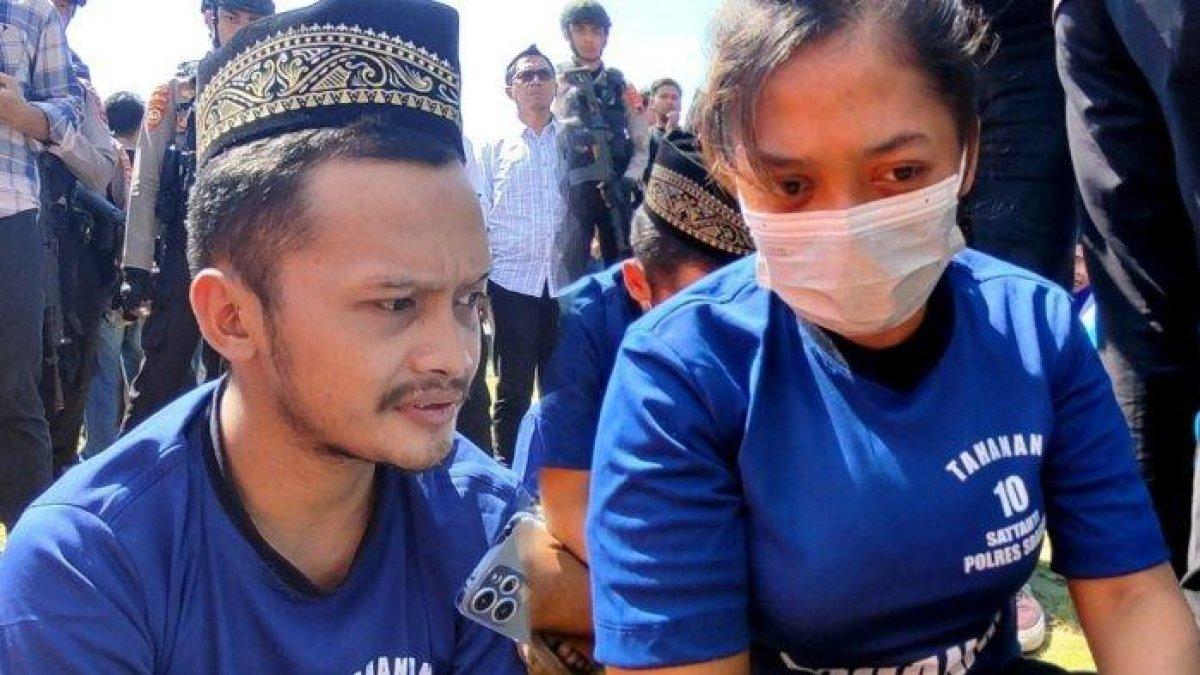 Wajah mantan suami-istri asal Sragen yang kompak mencuri motor, Markas Polda Jateng, Kota Semarang, Rabu (4/10/2023)
