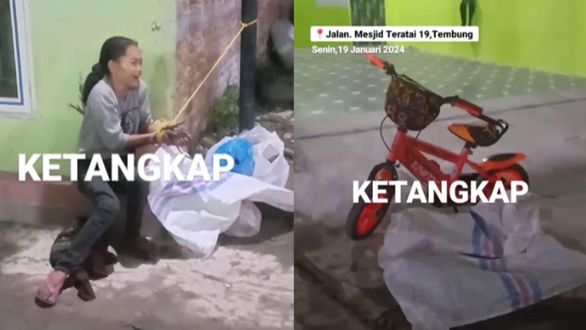 Maling nangis diikat warga di tiang usai aksinya kepergok.