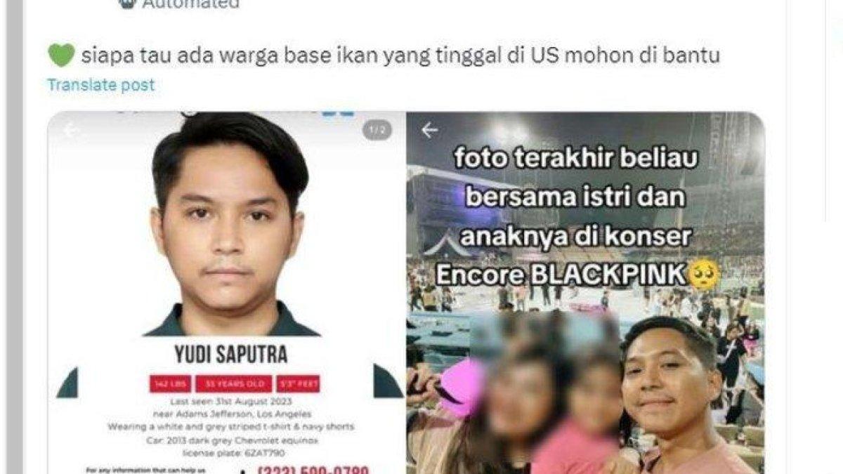 Warga Negara Indonesia (WNI) yang tinggal di Los Angeles, Amerika Serikat, Yudi Saputra sempat dikabarkan menghilang.