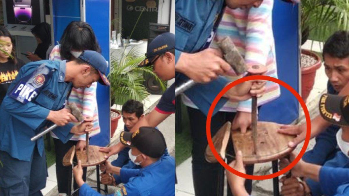 Akhirnya, jari warga Salatiga bisa lepas dari lubang kursi dibantu Damkar