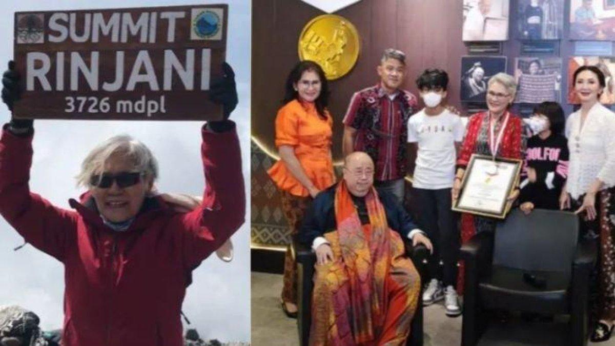 Anar Tiur meraih rekor muri sebagai pendaki tertua Gunung Rinjani.