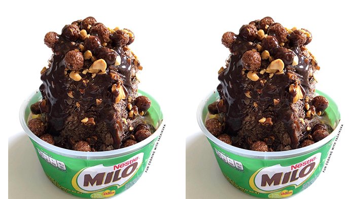 Es Kepal Milo yang menyegarkan dengan topping choco chips dan marshmallow, sempurna untuk menikmati hari yang panas