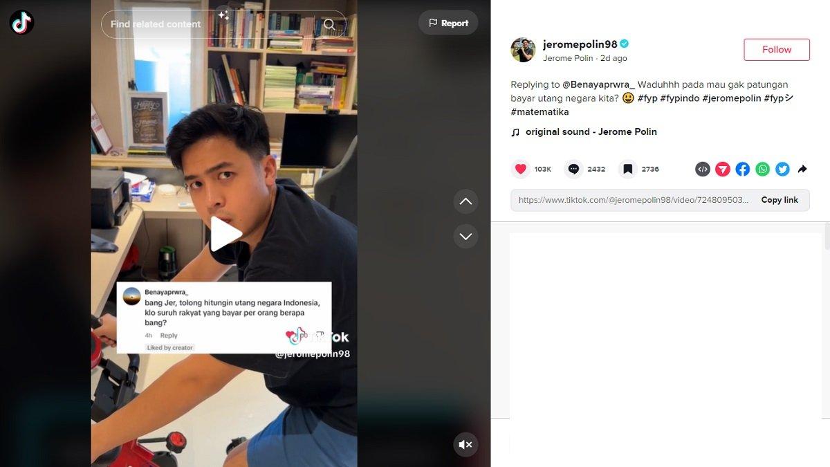 Jerome Polin rinci beban hutang negara Indonesia per orang.