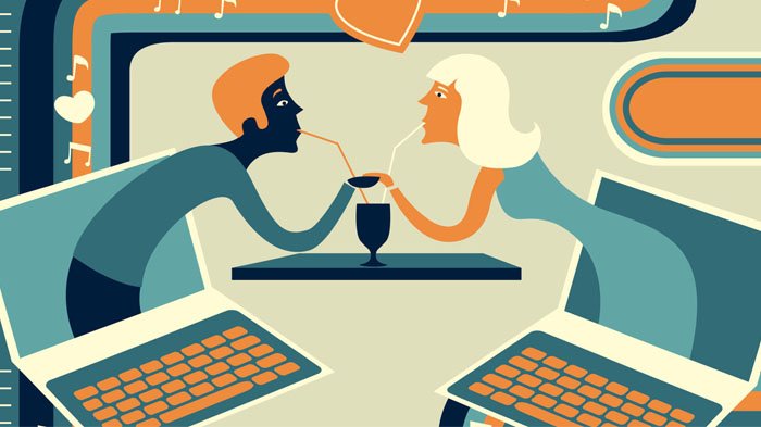 Ilustrasi kencan setelah berkenalan dengan menggunakan aplikasi online.