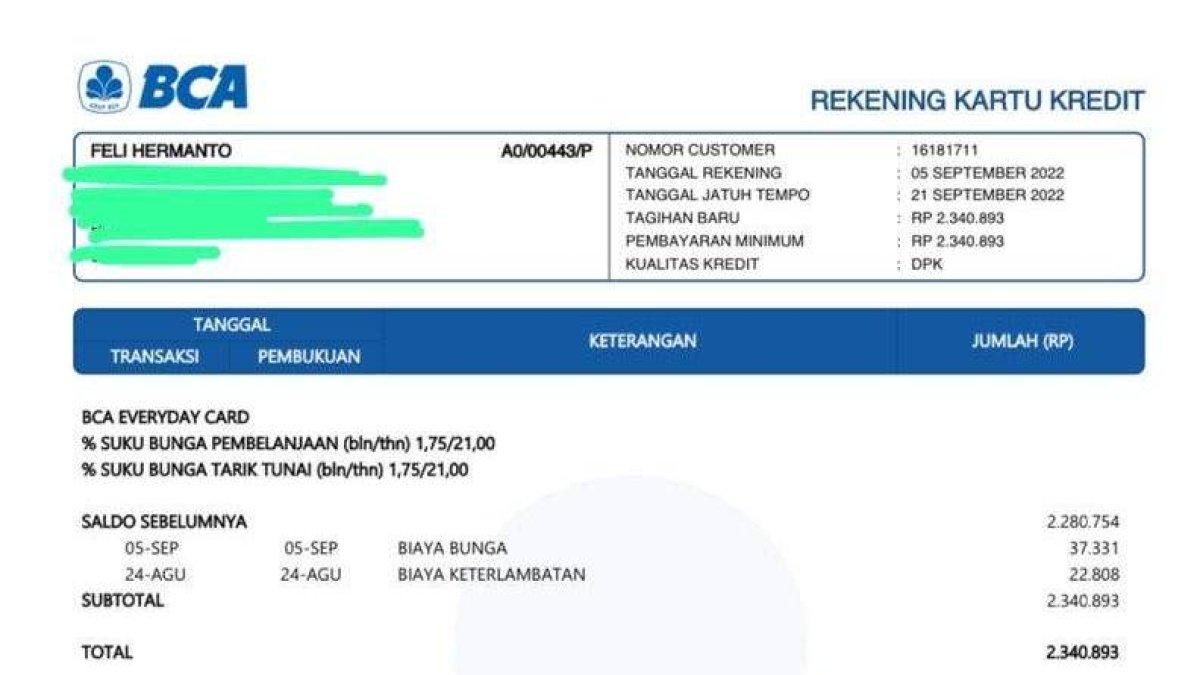 Ilustrasi tagihan kartu kredit tersembunyi