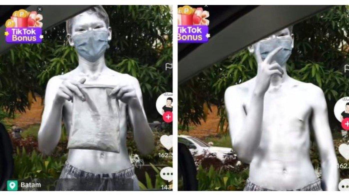 Pengguna TikTok @wiwiekhermaida503 beberapa waktu lalu, menawarkan manusia silver yang tengah berada di lampu merah sebuah pekerjaan.