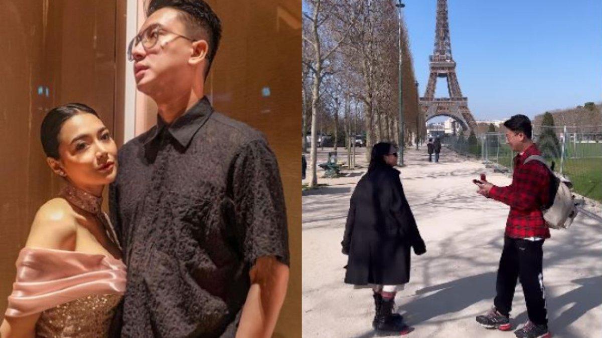 Momen romantis saat Wika Salim dilamar sang kekasih, Max Adam di depan Menara Eiffel, Paris.