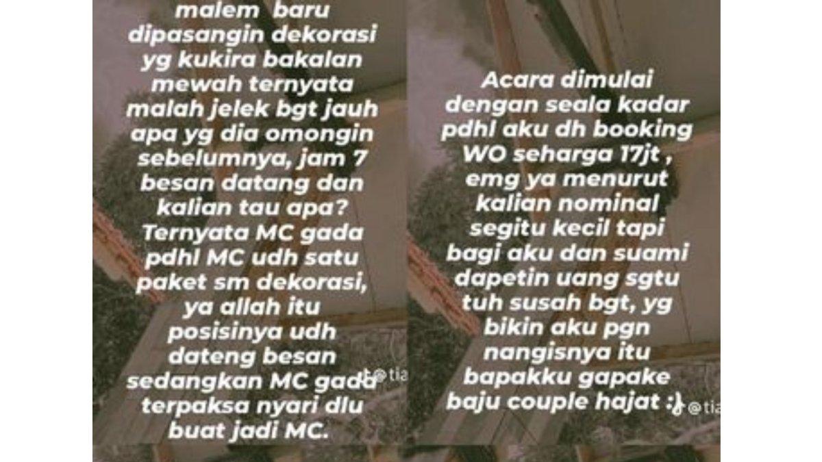Pengantin curhat pilu bayar WO Rp 17 juta tapi hasilnya tak sesuai harapan