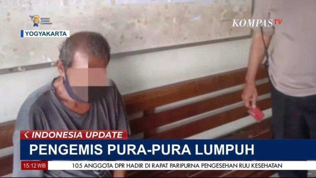 Pengemis Pura-pura Lumpuh di Jogja saat berada di kantor polisi