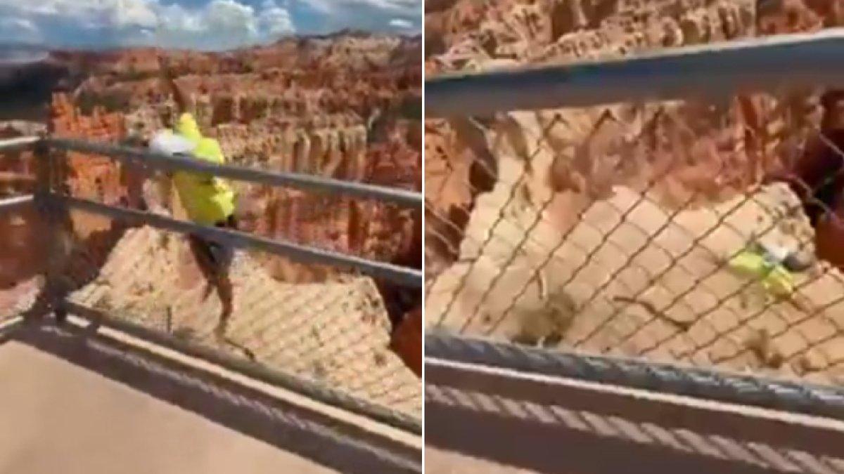 Pria bikin video prank lompat ke ngarai sedalam 243 meter, terpeleset beneran dan nyaris celaka.