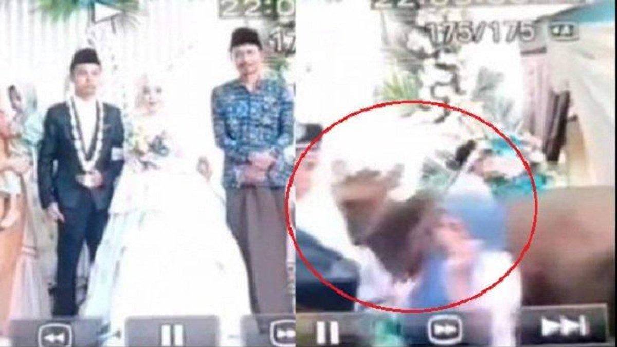 Sapi berukuran cukup besar berwarna cokelat itu berlari menuju pelaminan dan mengejutkan pengantin dan tamu undangan lain hingga mereka kocar-kacir