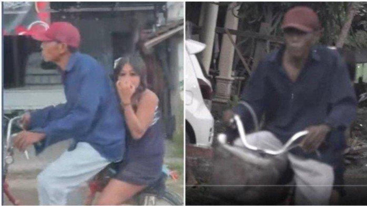 seorang ayah di Jember memboncengkan
