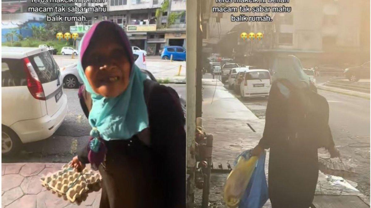 seorang nenek obrak-abrik sampah menjelang malam hari
