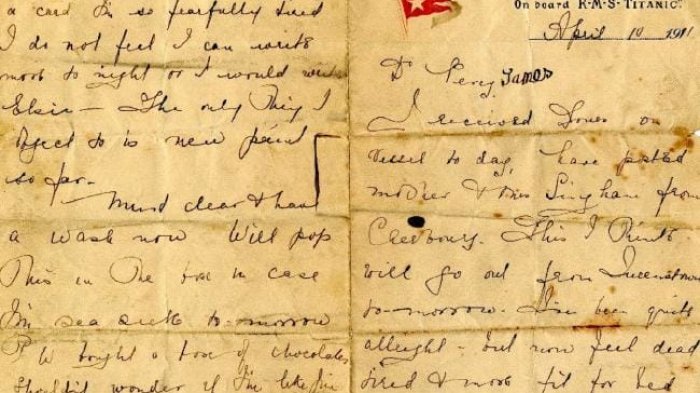 Ilustrasi surat kuno. Surat Langka Penumpang Titanic.