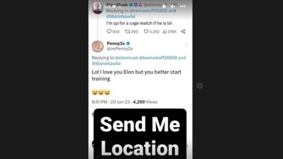 Tangkapan layar postingan Mark Zuckerberg menerima tantangan Elon Musk.