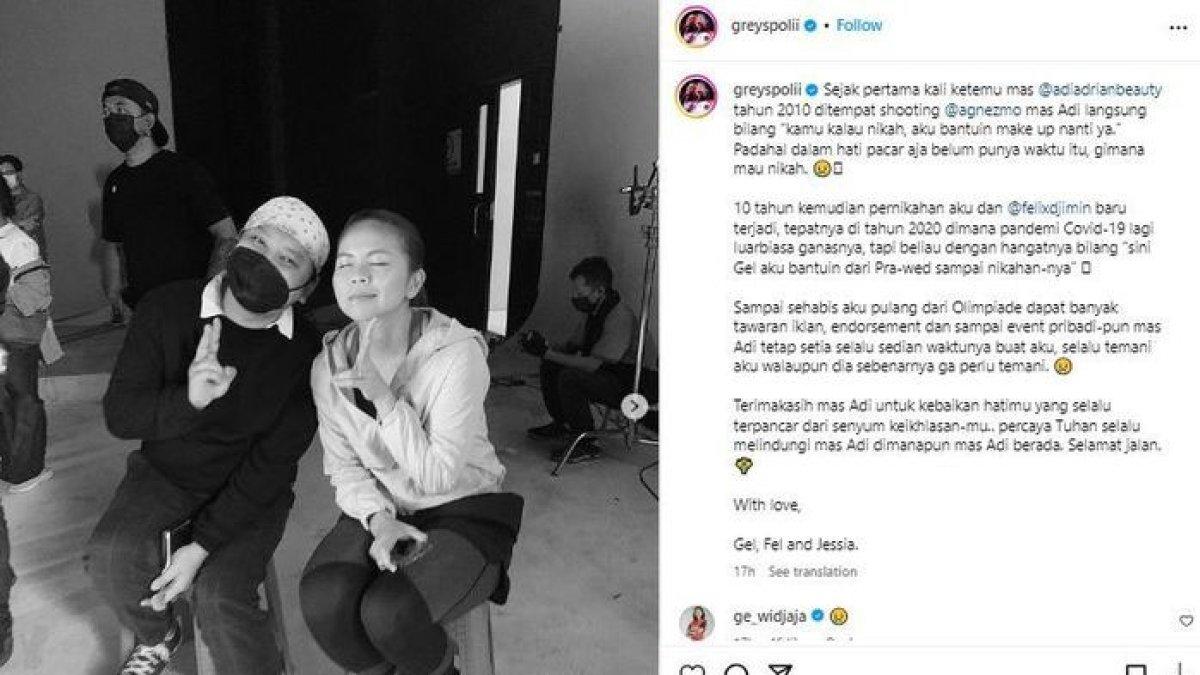 Ucapan duka Greysia Polii untuk meninggalnya MUA Adi Adrian.