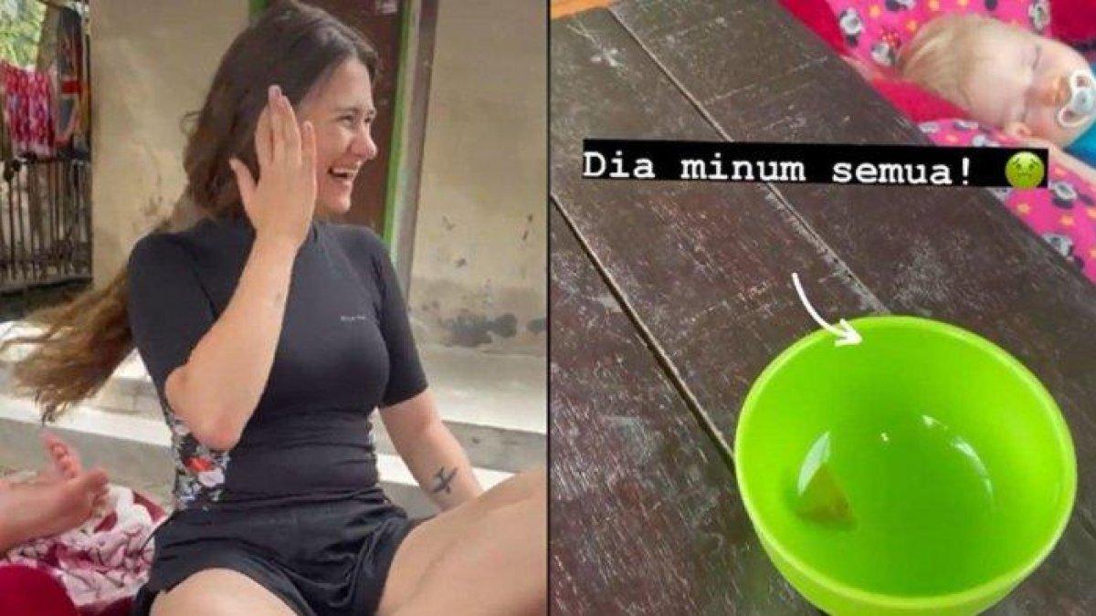 Viral bule tak sengaja minum air kobokan saat mengunjungi warung di Bali, dia mengira air kobokan adalah minuman.
