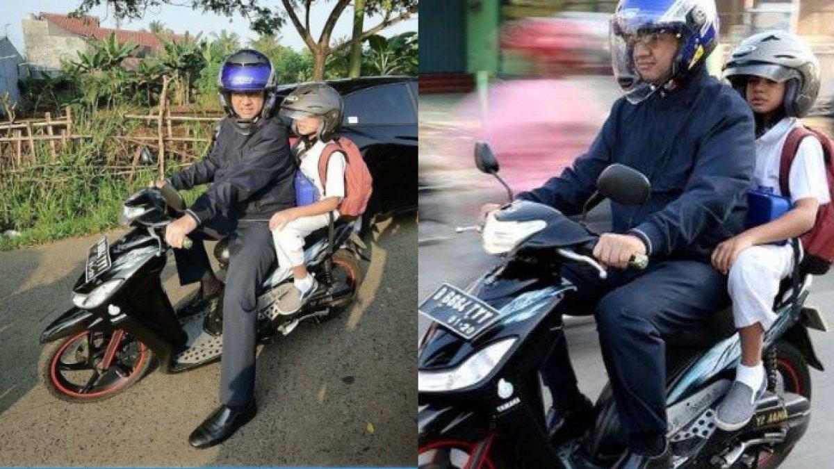 Momen Anies Baswedan antar anak sekolah naik sepeda motor, plat kendaraan jadi sorotan, mati pajak?