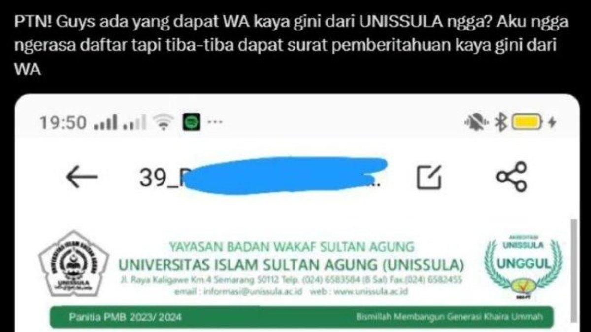 Warganet curhat diterima sebagai mahasiswa baru di Unissula padahal tidak pernah mendaftar