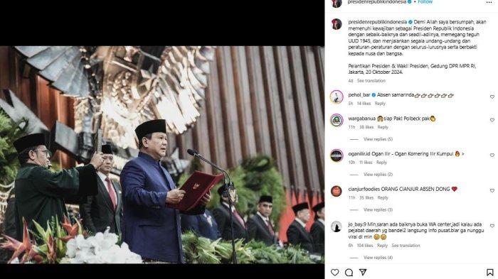 Unggahan perdana di akun Instagram @presidenrepublikindonesia, menampilkan momen pelantikan Presiden dan Wakil Presiden, di Gedung DPR MPR RI, Jakarta, (20/10/2024).