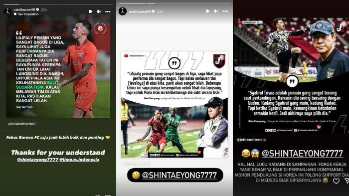 Kolase unggahan bos Borneo FC, Nabil Husien Said yang berisi sindiran terhadap pelatih Timnas Indonesia, Shin Tae-yong, Rabu (20/12/2023).