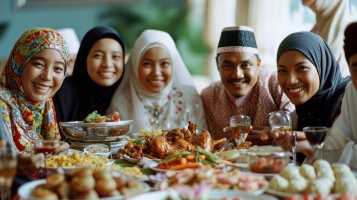 IDUL FITRI - Gambar hasil olahan Ai menunjukkan ilustrasi merayakan Idulfitri atau Lebaran bersama keluarga, diunggah Minggu (30/3/2025).