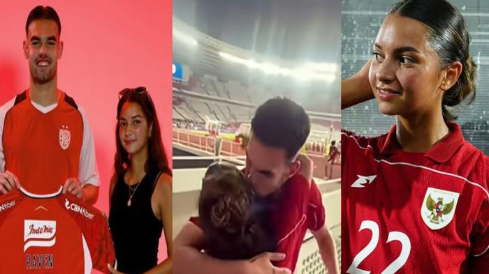 KEDEKATAN - Striker muda Timnas Indonesia, Jens Raven mencium pemain Timnas putri, Estella Loupatty setelah cetak enam gol dalam laga Indonesia melawan Brunei Darussalam di SUGBK, Rabu (16/7/2025). Keduanya diduga menjalin hubungan spesial.
