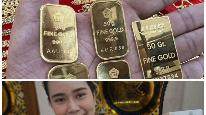 HARGA EMAS - Kolase foto emas di jual di toko emas di Jakarta dan di Kota Langsa, Aceh. kemarin.