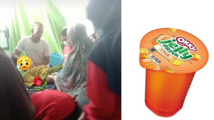 Kolase foto korban di rumah sakit dan minuman kemasan Okky Jelly Drink