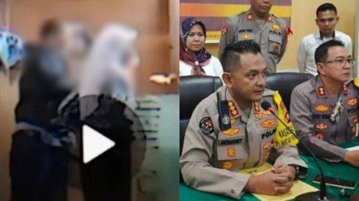 Kolase video viral guru dan murid di Gorontalo, dan konferensi pers kasus oleh pihak Polres Gorontalo pada Rabu (25/9/2024).